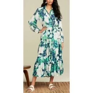 Roller Rabbit Anthropologie Sonora Floral Midi Shirt Dress Clovis Floral Blue